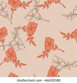 Seamless floral rose pattern in vintage style. Hand drawn vector illustration.