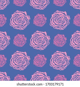 Seamless Floral Rose Vector Repeat Pattern with Purple and Pink Flowers on a Lilac Background. Perfect for Fashion Design, Textile Desgn, Home Decor and Card-making.