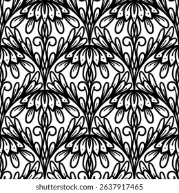 seamless floral scribble pattern background, motifs floral hand drawn, scribble style, scallop pattern, design for seamless floral pattern, printing, wrapping, background and craft