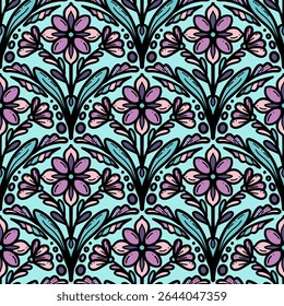 seamless floral scribble pattern background, motifs floral hand drawn, scribble style, scallop pattern, design for seamless floral pattern, printing, wrapping, background and craft