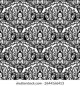 seamless floral scribble pattern background, motifs floral hand drawn, scribble style, scallop pattern, design for seamless floral pattern, printing, wrapping, background and craft