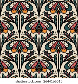 fundo de padrão de rabisco floral sem costura, motivos desenhados à mão floral, estilo rabisco, padrão vieiras, design para padrão floral sem costura, impressão, envoltório, fundo e ofício
