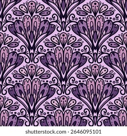 seamless floral scribble pattern background, motifs floral hand drawn, scribble style, scallop pattern, design for seamless floral pattern, printing, wrapping, background and craft
