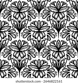 seamless floral scribble pattern background, motifs floral hand drawn, scribble style, scallop pattern, design for seamless floral pattern, printing, wrapping, background and craft