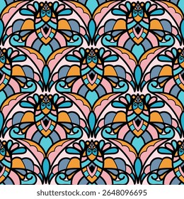 seamless floral scribble pattern background, motifs floral hand drawn, scribble style, scallop pattern, design for seamless floral pattern, printing, wrapping, background and craft
