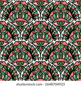 seamless floral scribble pattern background, motifs floral hand drawn, scribble style, scallop pattern, design for seamless floral pattern, printing, wrapping, background and craft