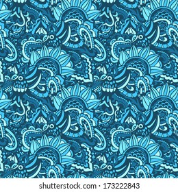 Seamless floral sea pattern vector doodle texture