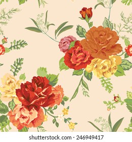 Seamless Floral Shabby Chic Background - in vector