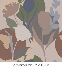 Nahtloses florales Silhouettenmuster. Klare Natur Vektorgrafik Design.