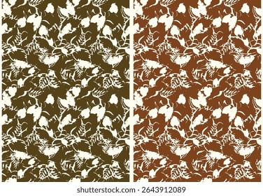 Seamless floral silhouette pattern with dark and light variations. Perfect for textiles, backgrounds, and digital art. Elegant, organic design