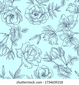 Seamless Floral Sketche Pattern in vector
