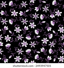 seamless floral small flower pattern with black background vector