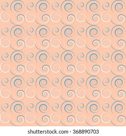 Seamless floral spiral pattern. Curled, twirl lines. Floral theme climb ornament. Twist background. Beige, blue, white colors. Vector illustration