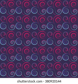 Seamless floral spiral pattern. Curled, twirl lines. Floral theme climb ornament. Twist background. Winter, purple, red, white colors. Vector illustration