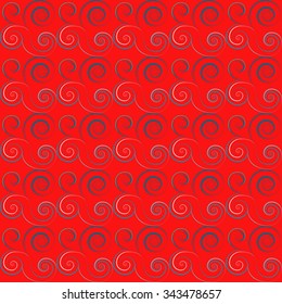 Seamless floral spiral pattern. Twirl lines. Twist floral ornament on red background. Red, blue, white colors. Vector illustration