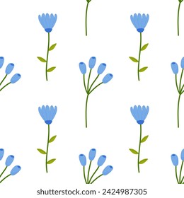 Flores de primavera floral sin costura azul. Ilustración vectorial. Para su diseño, papel de embalaje, tela.