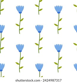 Seamless floral spring flowers blue.Vector illustration. For your design, wrapping paper, fabric.