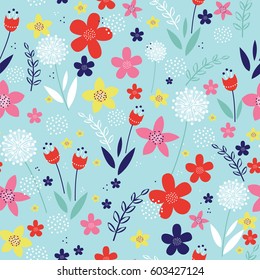 Seamless Floral Spring Graphic Design with Colorful Flowers