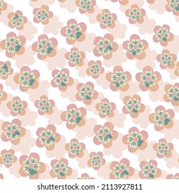 Seamless floral spring pattern with colorful flowers and balls.Seamless texture with flowers, Floral pattern Cherry blossom pattern vector. pink flower with pastel pink background.
