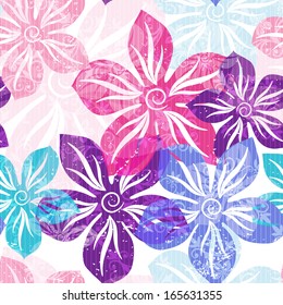 Seamless Floral Spring Pattern With Pastel Translucent Colorful Flowers And Curls (vector EPS 10)