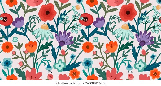 Seamless floral spring pattern. Vector illustration. Design for paper, textile and decor.