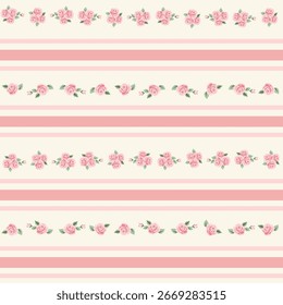 Nahtloses florales Streifenmuster mit rosafarbenen Rosen zum Einwickeln von Papier und Textil