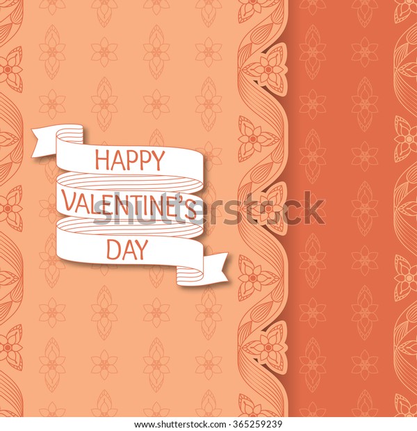 Seamless floral striped\
pattern. Cartoon ribbon with text Happy Valentines Day. Good for\
banners, cards, backgrounds. Detailed decorative motif. Elements\
for ethnic decor.
