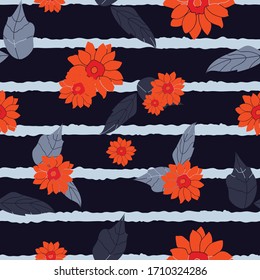 Flores y hojas de estriado florido sin fisuras repiten una textura de fondo natural sin fin para textiles, papeles pintados, papel de envoltura, ropa, ropa de cama, cortinas, estampados de tela