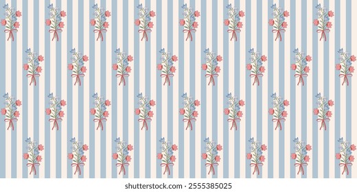 Seamless floral and stripes pattern design vector in soft colors