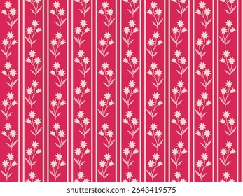 Seamless floral stripes pattern design in two tone red and beige colors vector