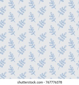 Seamless floral stylish elegant pattern of blue hand drawn elements on gray background. Vector illustration