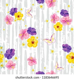 	
Patrón veraniego floral sin problemas con hojas de palma y flores tropicales.