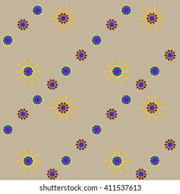 Seamless floral and sun  pattern for design, vector Illustration