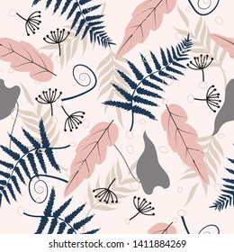 Seamless floral surface pattern,hand drawing style for fashion, fabric and all prints on stylish pink background.