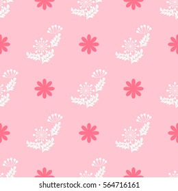 Seamless floral sweet pattern of abstract flowers and leaves. Sweet pink background for textile or book covers, manufacturing, wallpapers, print, gift wrap. 