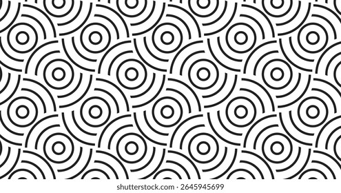 Seamless floral swirl pattern with vintage geometric design on black background