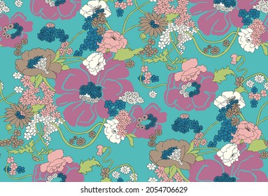 Seamless floral textile design for fashion, interior and tile backgrounds