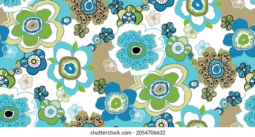 Seamless floral textile design for fashion, interior and tile backgrounds