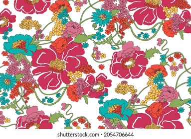 Seamless floral textile design for fashion, interior and tile backgrounds