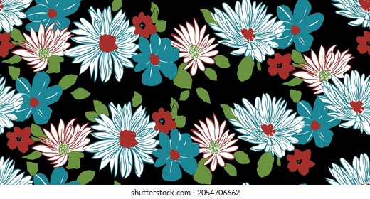 Seamless floral textile design for fashion, interior and tile backgrounds