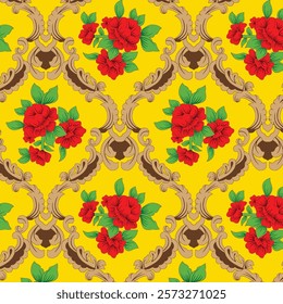 Seamless floral textile design vector illustration. Yellow background floral design.Wallpaper,blanket,poster,card design.