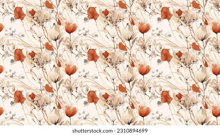 Patrón textil floral sin foco con flores secas vintage. Tela floral
