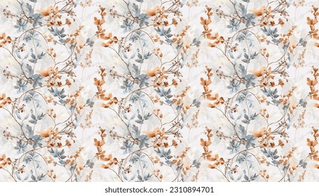 Seamless floral textile pattern with vintage dry flowers. Floral fabric