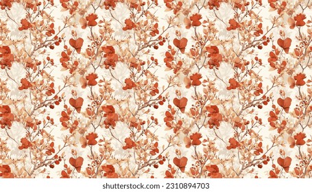 Seamless floral textile pattern with vintage dry flowers. Floral fabric