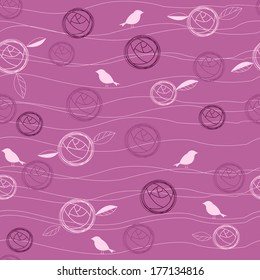 Seamless floral texture with birds.Endless horizontal floral pattern. You can use it in textile design, greeting cards, graphic design. 