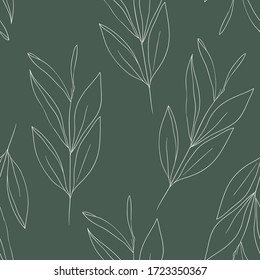Seamless floral texture with branches and leaves. Vector nature repeating background. Delicate texture in pastel colors