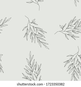Seamless floral texture with branches and leaves. Vector nature repeating background. Delicate texture in pastel colors