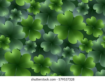 Seamless floral texture with a happy four-leaf clover. Vector pattern for your creativity
