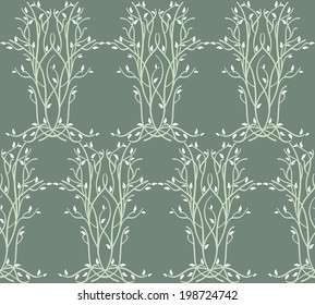 Seamless floral texture of the tree branches and leaves pastels