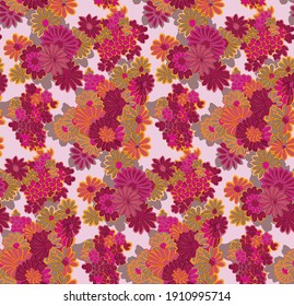 Seamless floral tile fabric design that can be scaled and edited. Cut and paste fashion elements into your new design or recolor the design. Large size repeat prints for interiors and clothing.